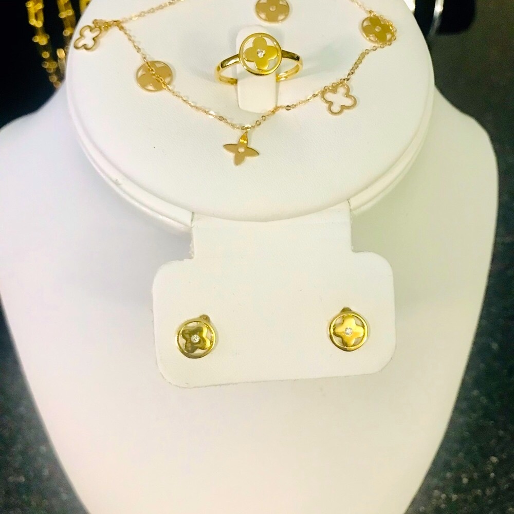 18k Real gold-Sets Earrings, Anklet and ring